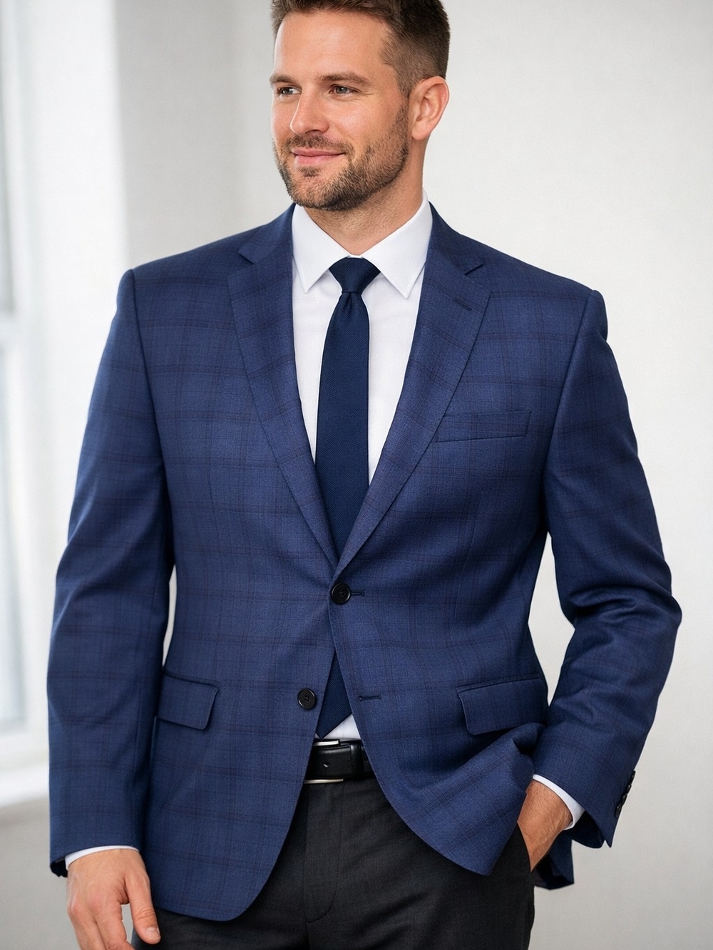 Calvin Klein / Moores Men’s Wool Blazer 54R – Blue Plaid Check